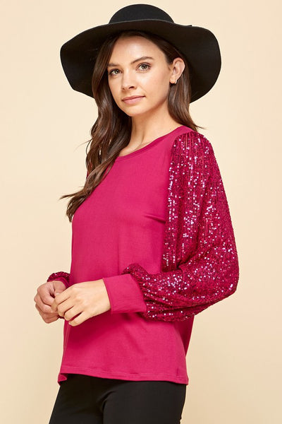 Magenta Top w/ Sequin Slv