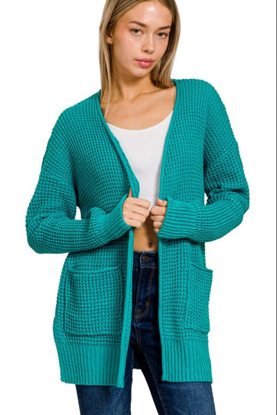 Waffle Cardigan Teal
