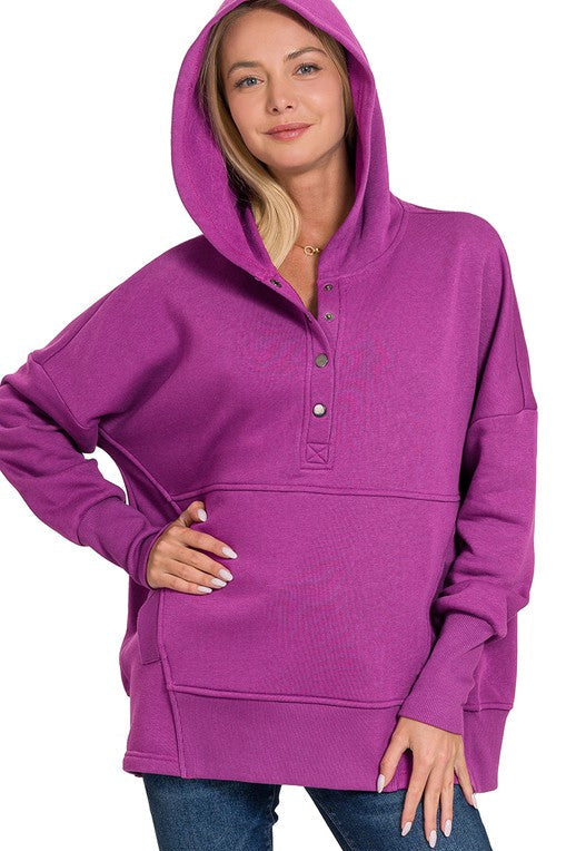 Half Button Plum Hoodie