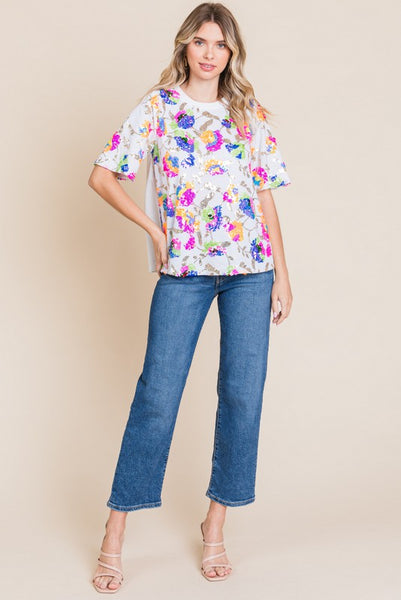 Floral Sequin Top