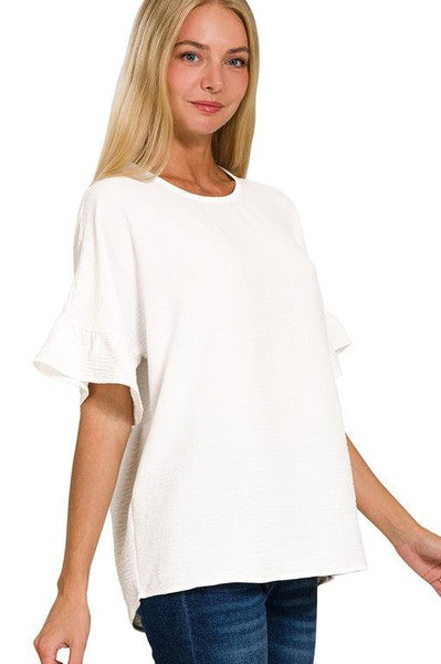 Off White Ruffle Sleeve Top