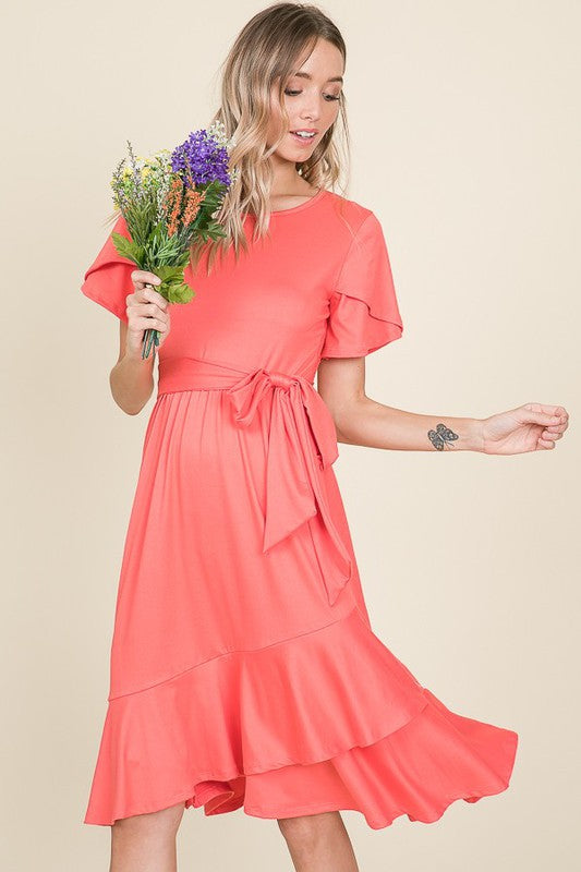 Tulip Coral Midi Dress