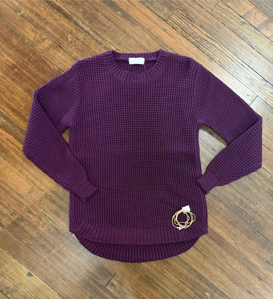 Plum Waffle Sweater