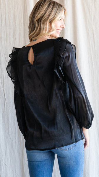 Black Chiffon Ruffle Top